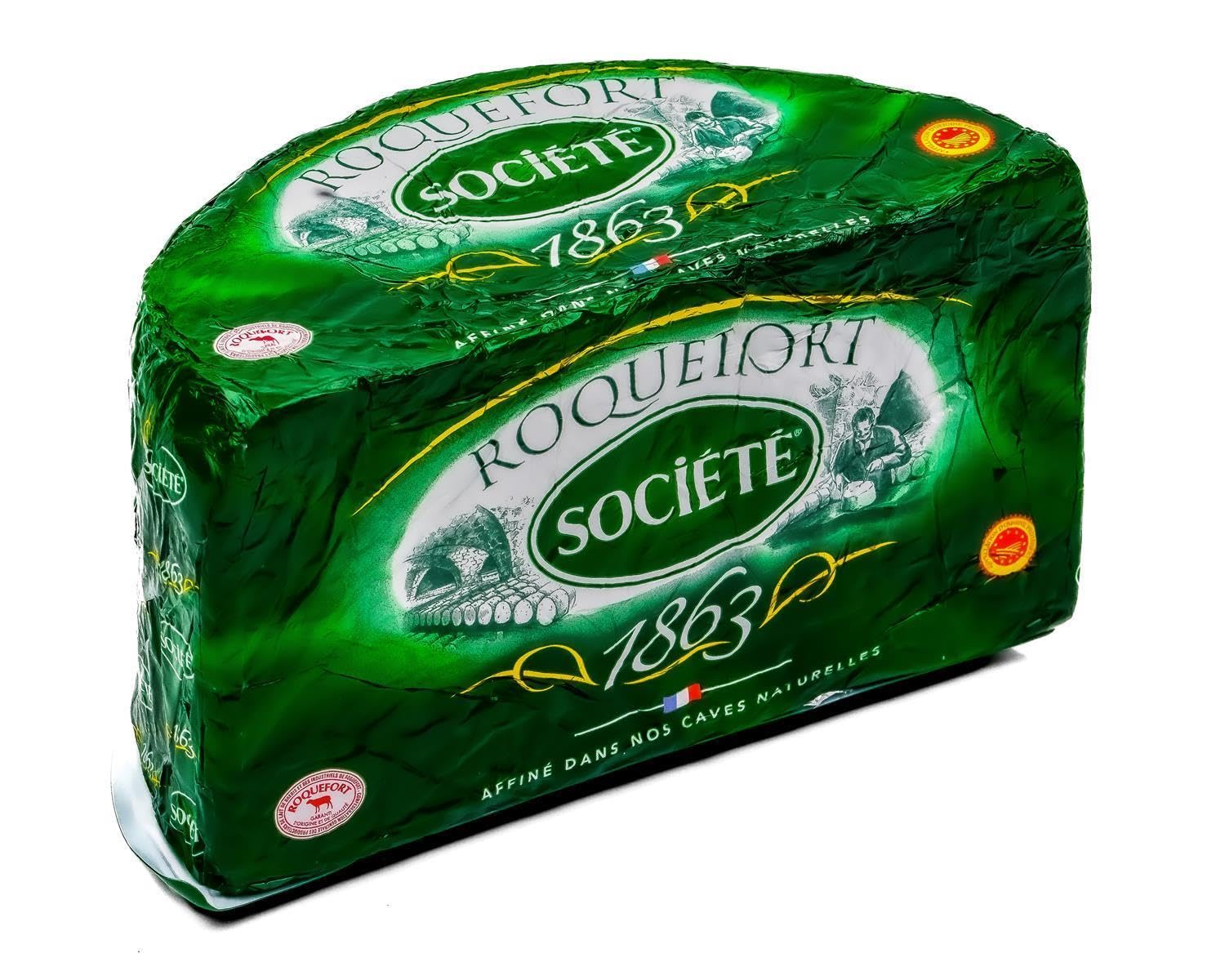 Roquefort Société Schafskäse AOP - 3x ca. 1,3KG - französischer Edel-Pilz-Käse, cremig und aromatisch im Geschmack, Blauschimmel-Käse aus Frankreich, ideal auf dem Käsebrett, zu Obst und Wein