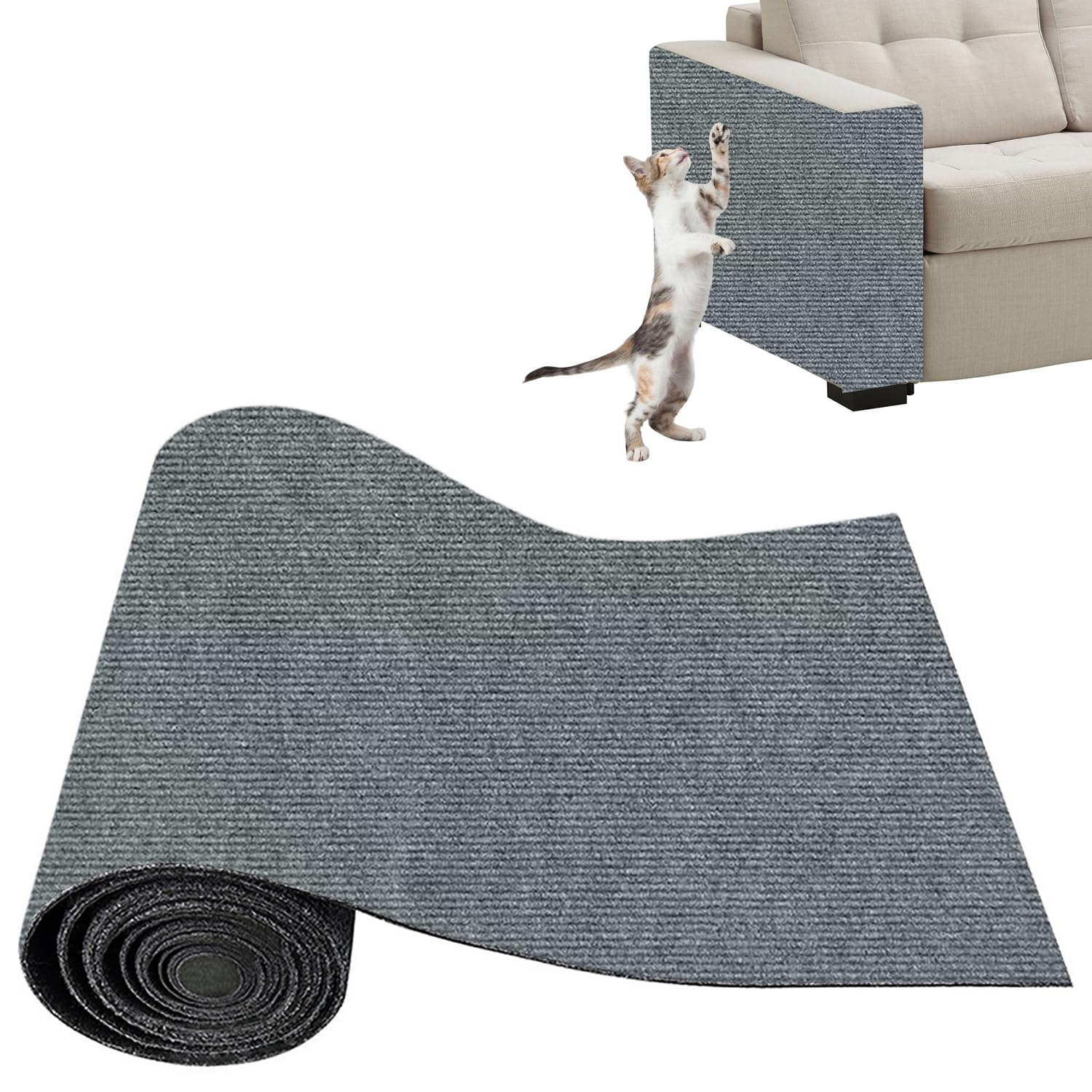 Xynovate Tappetino Tiragraffi Adesivo per Gatti, Protezione Divano Graffi Gatto, DIY Tiragraffi per Gatti, Riutilizzabile e Tagliabile, Ideale per Mobili e Pareti, Tiragraffi Divano, Grigio chiaro