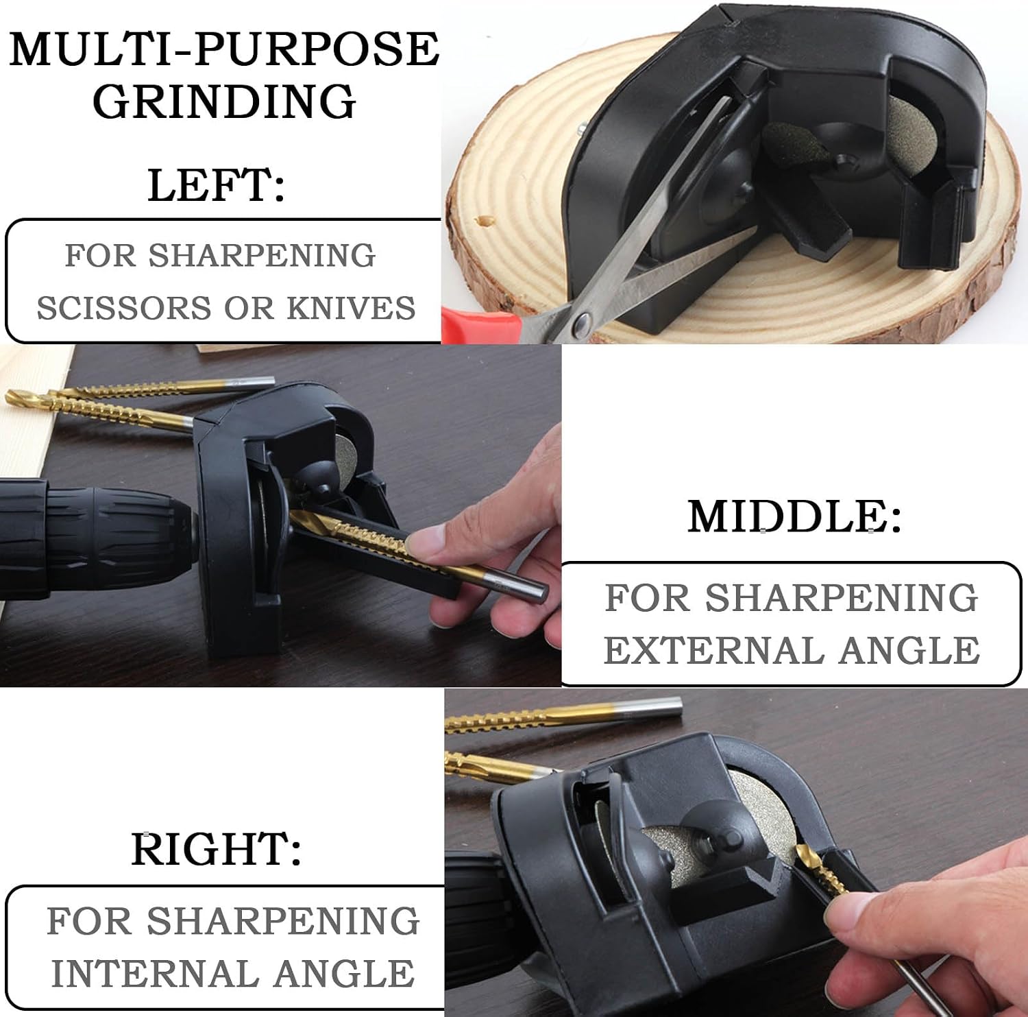 JONMON Drill Bit Sharpener, Multipurpose 3 Sizes Drill Bit Grinding Sharpening Tool with 2 Grinding Wheel Blades and Screwdriver for 5/64-5/8 Inch High Speed Steel, Masonry, Carbide, Cobalt Bits