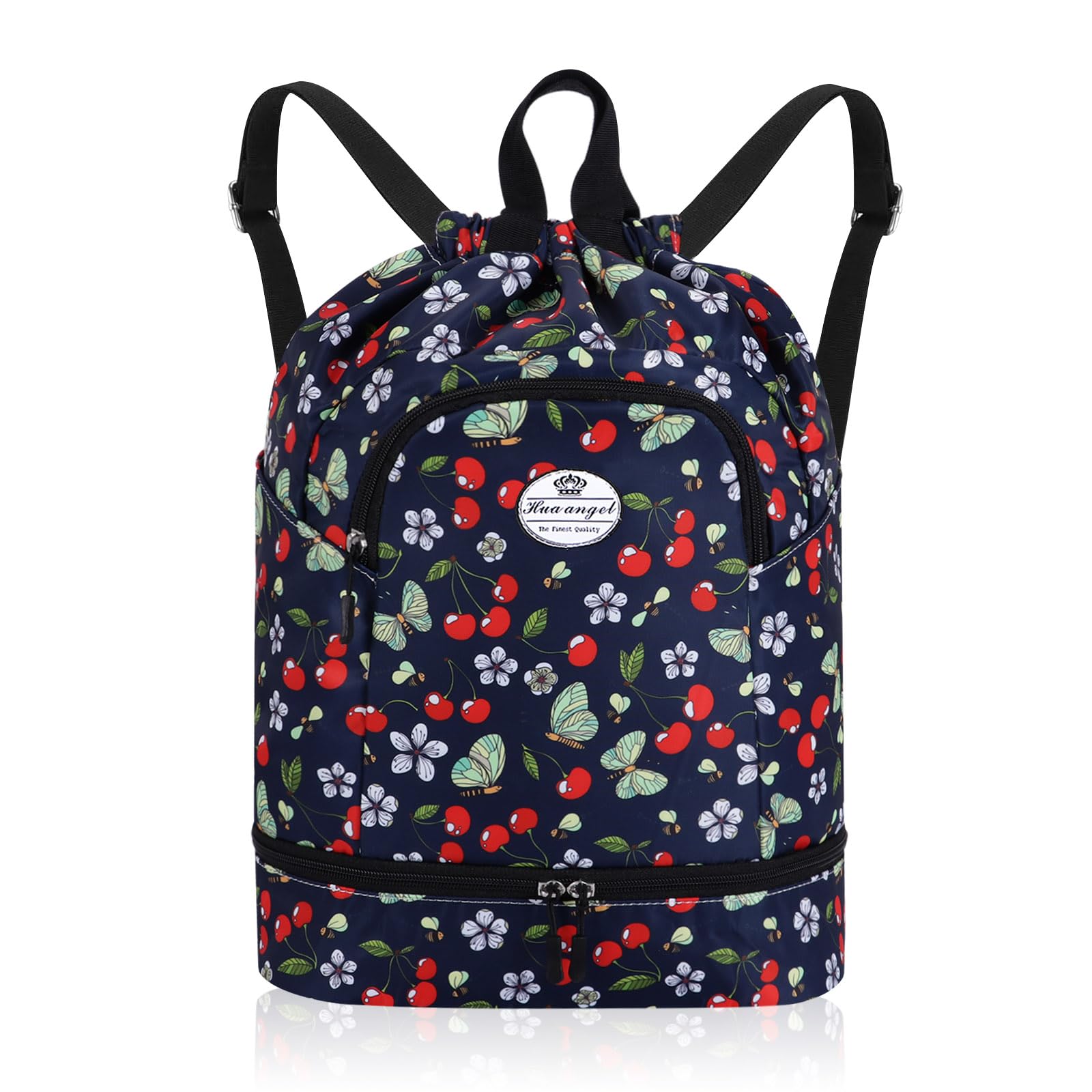 HUA ANGEL Sac à Dos avec Cordon Femme Ultra Léger Sacs a Dos de Sport Homme Avec Compartiment Chaussures pour Voyage Weekend Gym Basket Football Pickleball Piscine Plage