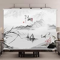 Vista 1 de White Black Ink Painting Blackout Blinds, 100% UV Protection Fabric Window Shades, Thermal Insulated Blackout Roller Blind, for Home and Office