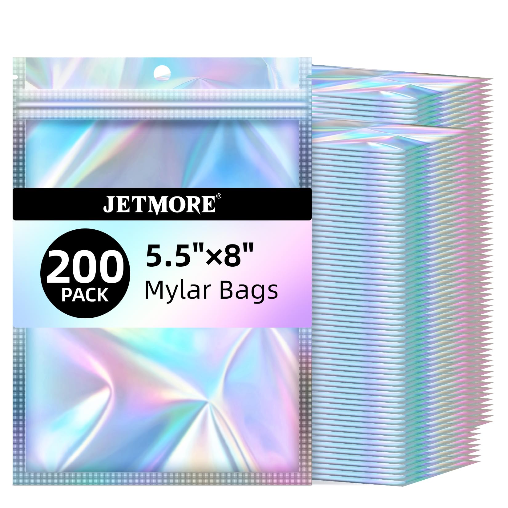 JETMORE Sacchetti in mylar, 200 sacchetti richiudibili, 14 x 20,3 cm, borsa olografica per forniture per ufficio, materiali artigianali, piccola borsa per cartoline, imballaggio dispensario di