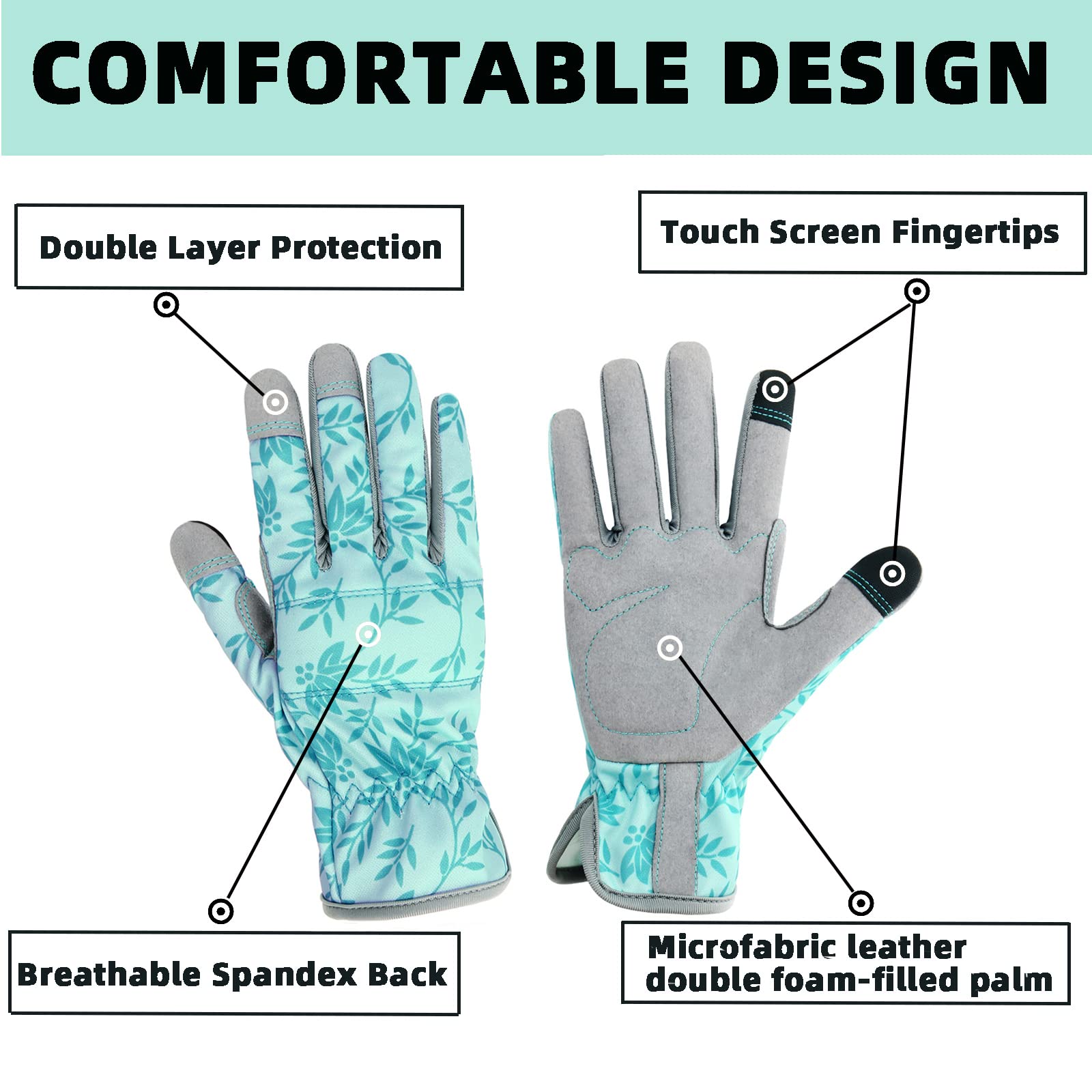 Leder-Gartenhandschuhe für Damen, atmungsaktives Spandex und dornensichere Gartenhandschuhe zum Jäten, Pflanzen, Graben, flexibler Touchscreen-Griff, klein, Grün