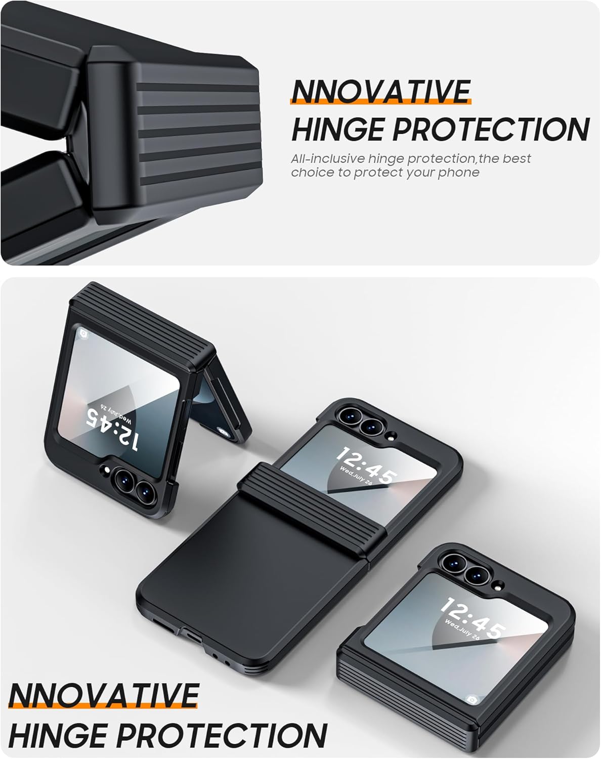 Vizvera for Samsung Galaxy Z Flip 6 Case, Hinge Cover Flip 6 Case with Screen Protector Shockproof All-Inclusive Phone Cover for Z Flip 6/Z Flip 7 FE-Matte Black