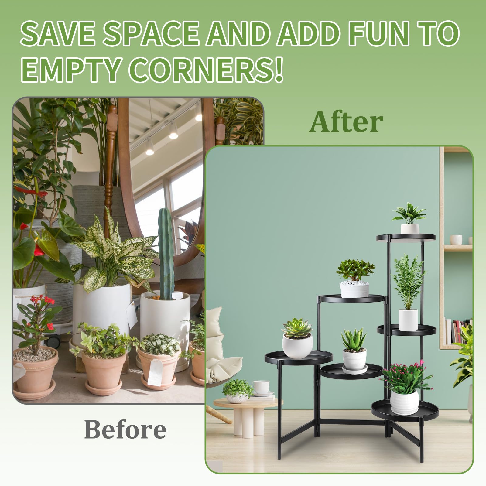 lalago Estanteria para Plantas, 6 Niveles Ø25cm Soporte Macetas Interior, Redonda Jardinera en negro, Soporte para Plantas para Interiores y Exteriores, Maceteros Decorativos para Esquina,Balcón