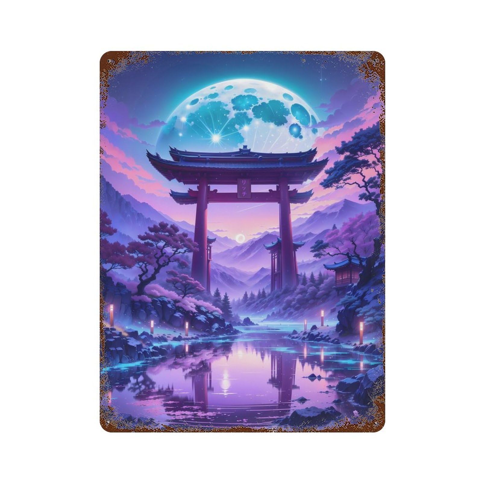 Garage Style Tranquility Torii Gate Rustic Tin Plaque 15.7"x11.8", Industrial Home Decor for Bar And Workshop