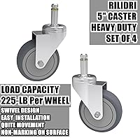 Vista 4 de Ruedas giratorias de 5 pulgadas RILIDRI, rueda de goma con diámetro de eje de 7/16 pulgadas, ruedas de repuesto de goma termoplástica TPR de alta