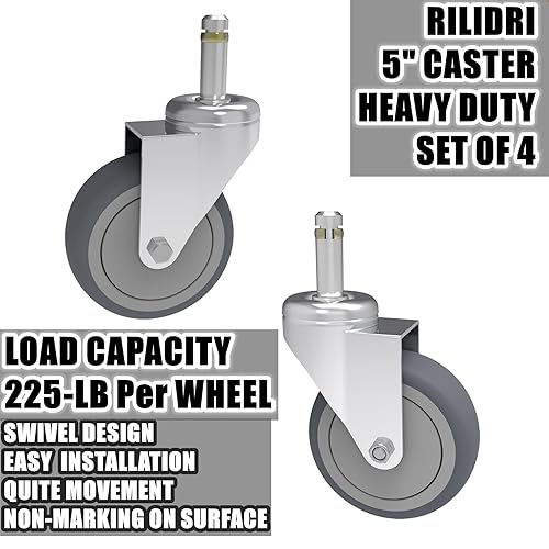 Miniatura 4 de Ruedas giratorias de 5 pulgadas, rueda de goma de 716 pulgadas de diámetro, ruedas de repuesto de goma termoplástica TPR resistente, 225 libras por
