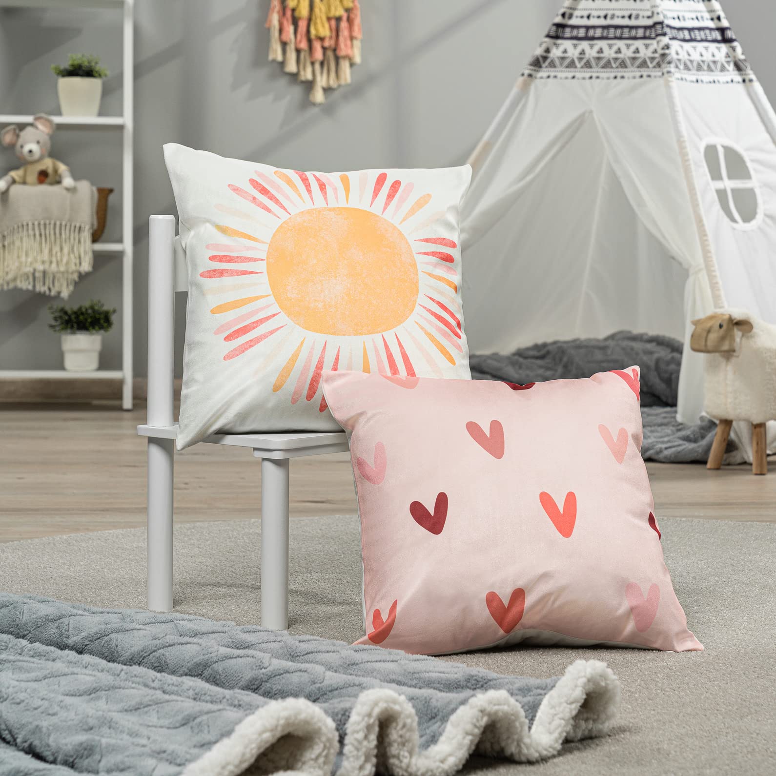 Paco Home Set di 2 federe 45x45 Cuscino Cuscino Fodera Asilo Nido Ragazze Ragazzi Bambini Deco Sole Cuore Camera Bambino