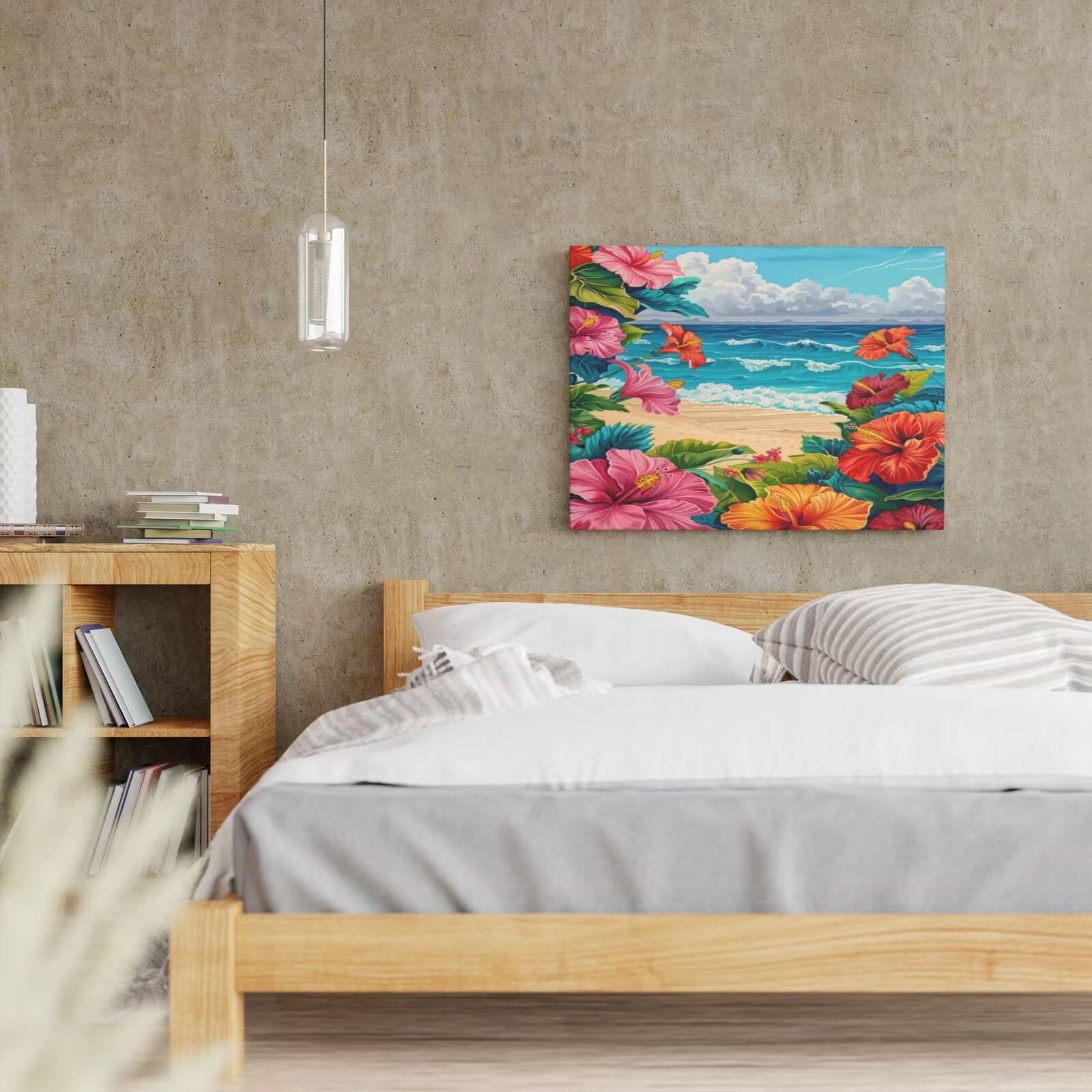 Kit per pittura con numeri per adulti, motivo: fiori, pittura da spiaggia con numeri per principianti, pittura acrilica con 6 pennelli, pittura a olio per decorazione da parete, 90 x 65 cm, senza