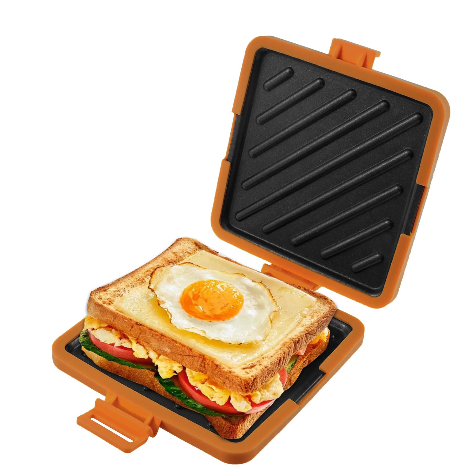 PATNFR Microwave Toastie Sandwich Maker Microwave Wireless Toastie Maker Heatwave Technology Sandwich Toaster Nonstick Plate for Cooking Delicious Crispy Sandwiches(Orange)