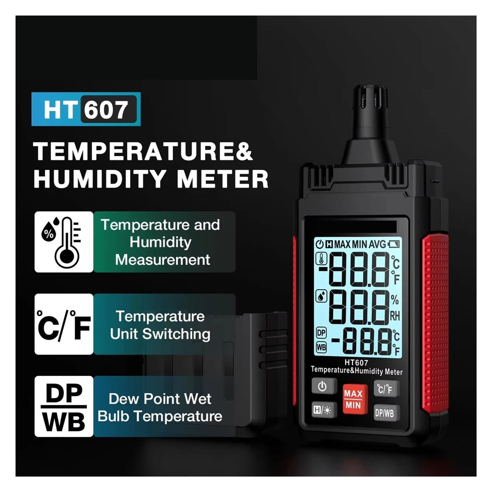 Misuratore di umidità Igrometro Digitale Per Misuratore Di Umidità Della Temperatura HT607 Con Punto Rugiada Ambientale per la cucina domestica