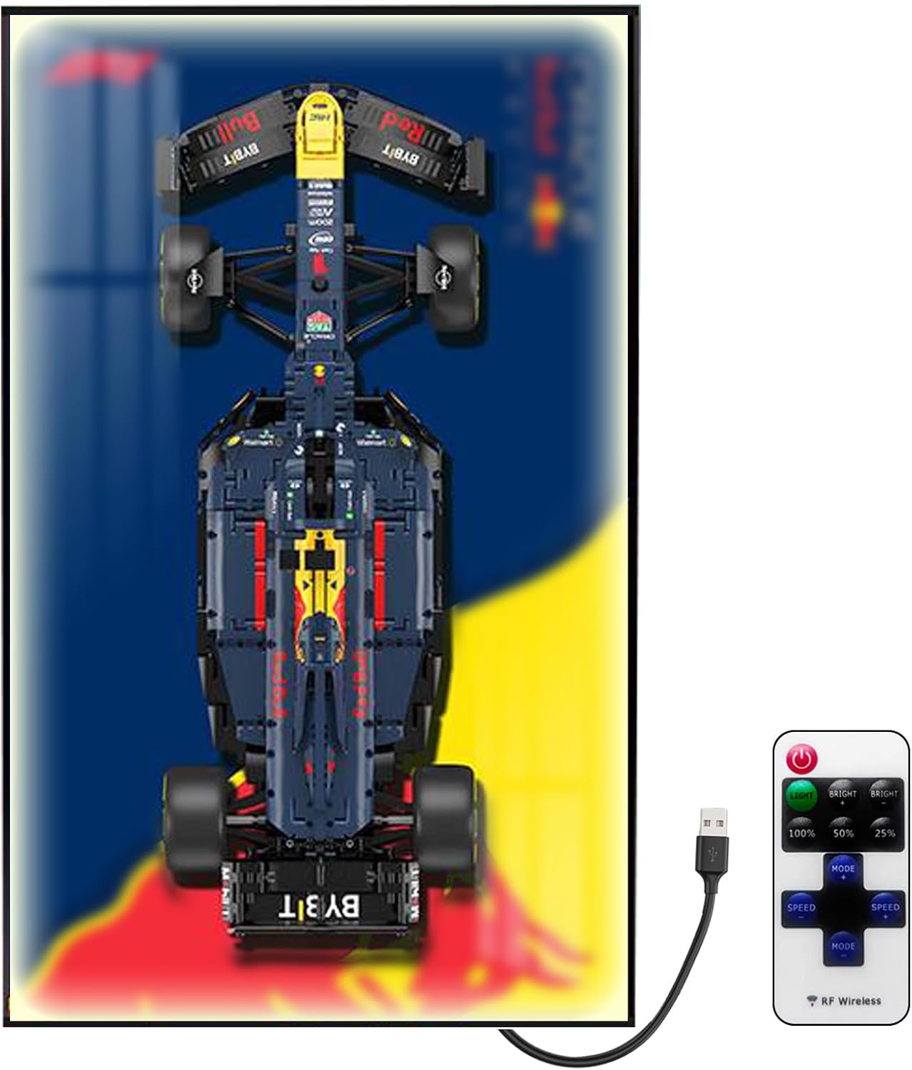 Car Wall Mount for Lego RB20 F1 42206, Display Wallboard with LED Lights for Car, Adult Collectibles Wall Mounted for Building Blocks, Gifts for Lego Lovers (Excluding Cars)