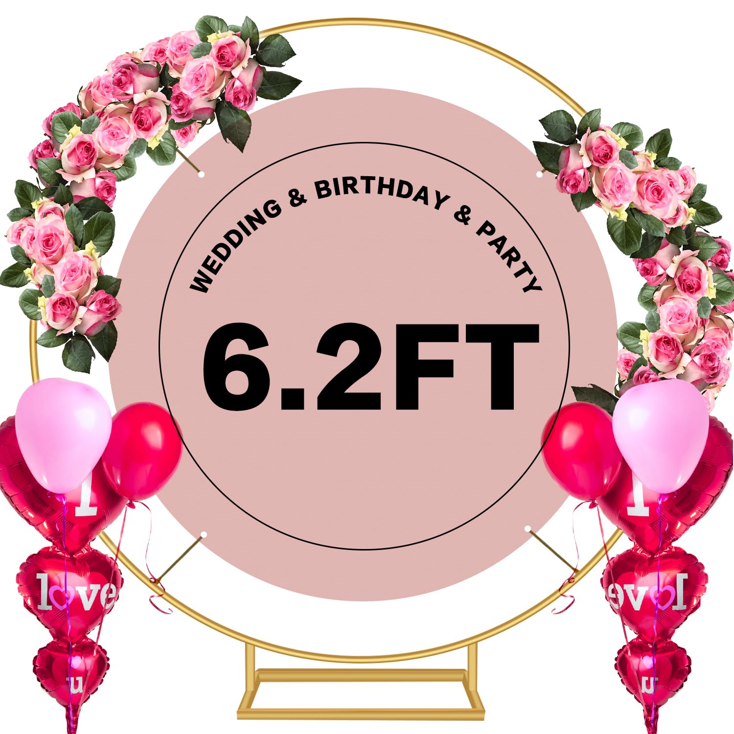 Photo 1 of Round Backdrop Stand Balloon Arch Stand ,Stable Reusable Circle Balloon Arch Frame with Base for Anniversary Birthday Party Bridal Shower Decoration Home Decor (Gold)