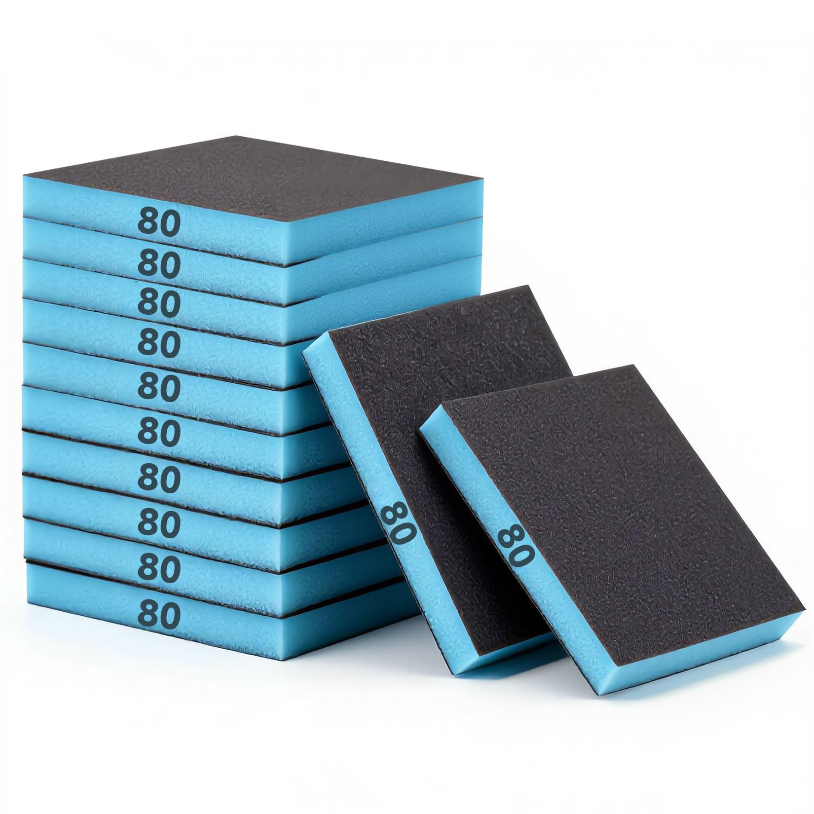 12 Pcs Sanding Sponges 80 Grit Sponge Sanding Pads, Wet and Dry Washable Sand Paper Pack for Wood Walls Metal Plastic Drywall Grinding or Polishing(4.72 x 3.94 x 0.5 inch)