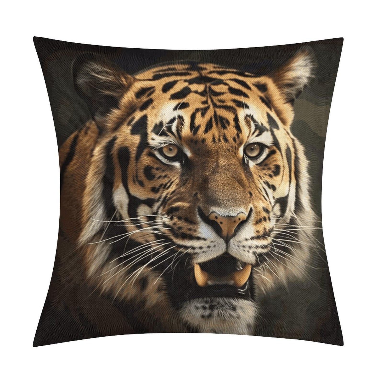 FekiLoot Tiger Throw Pillow Cover Soft Square Cushion Case Farmhouse Cushion Cover Decorative Pillow Cover Modern Pillowcase for Sofa Living Room Bed Home Decor 18x18 Inch