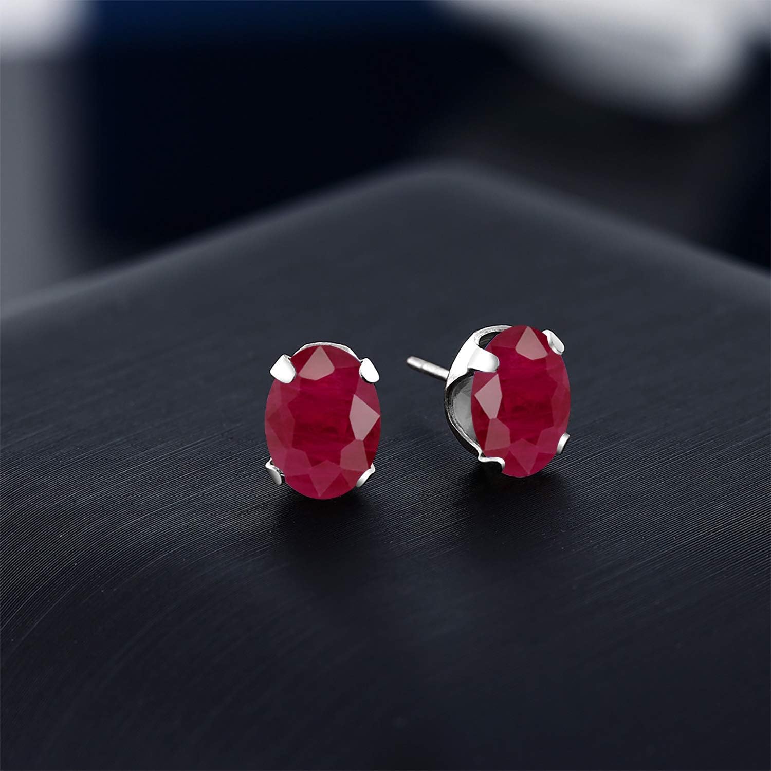 Gem Stone King 925 Sterling Silver Red Ruby Stud Earrings for Women Men | 3.20 Cttw | Gemstone July Birthstone | Oval 8X6MM - Image 3