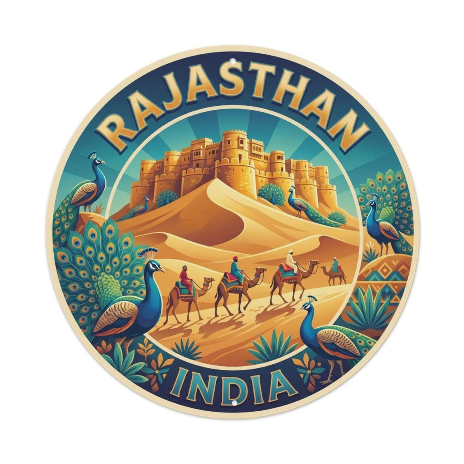 Yrnq 8X8inch Vintage Style Vintage Travel India Rajasthan Desert Metal Tin Sign