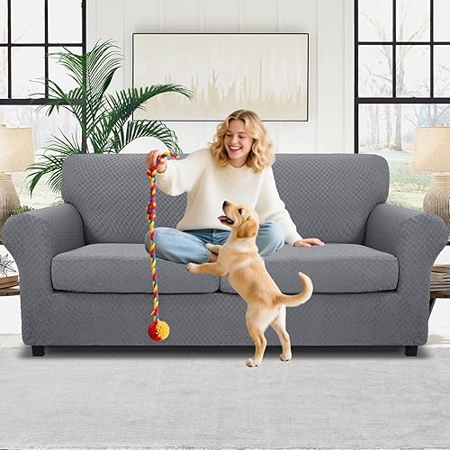 Miniatura 2 de MAXIJIN Fundas elásticas de 3 piezas para sofá de 2 cojines, funda de sofá suave, lavable con 2 asientos grandes, funda para sofá biplaza apta para