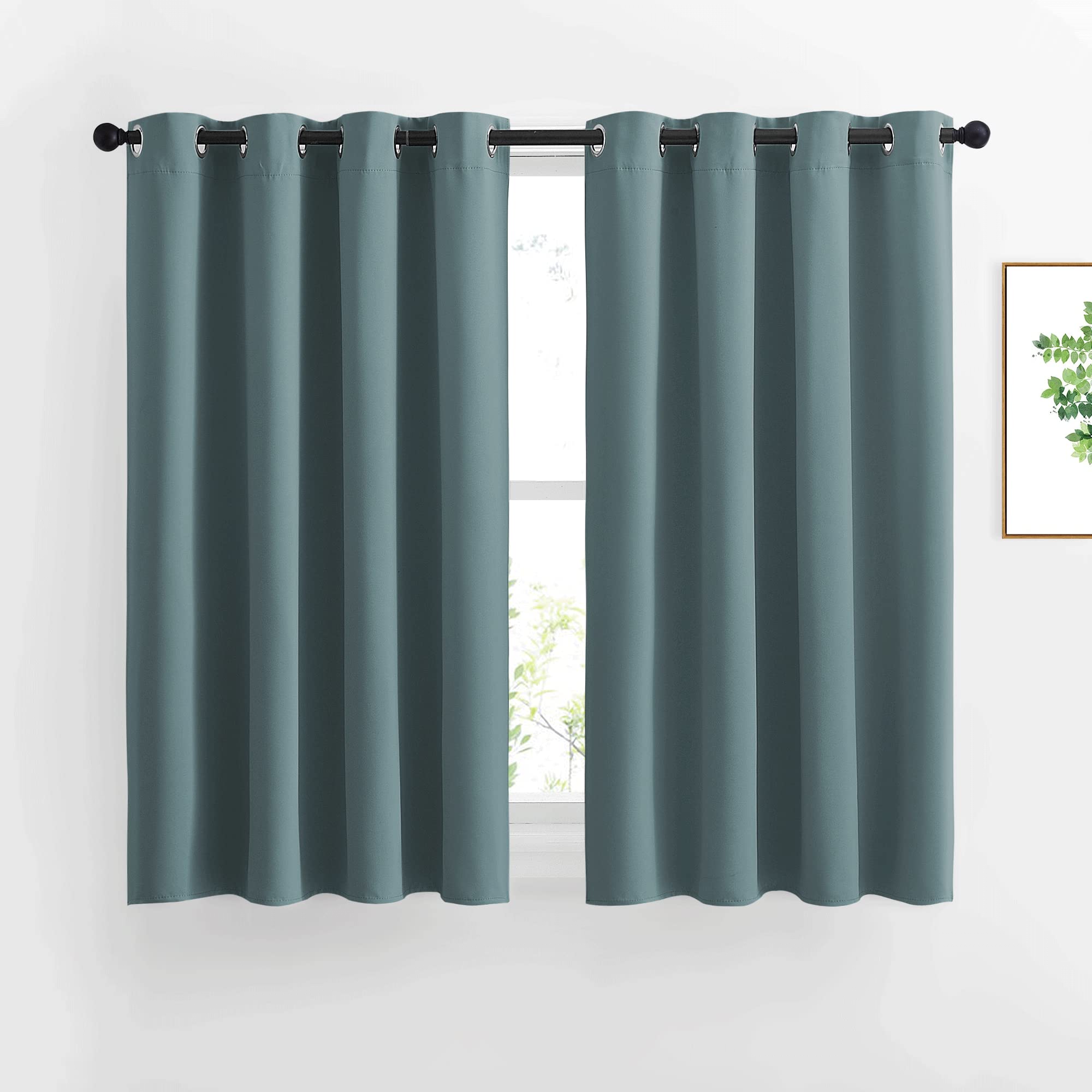 NICETOWN Blackout Kitchen Curtains 45 inch Length - Grommet Thermal Insulated Solid Vertical Drapes Room Darkening Sound Reducing for Bedroom, Greyish