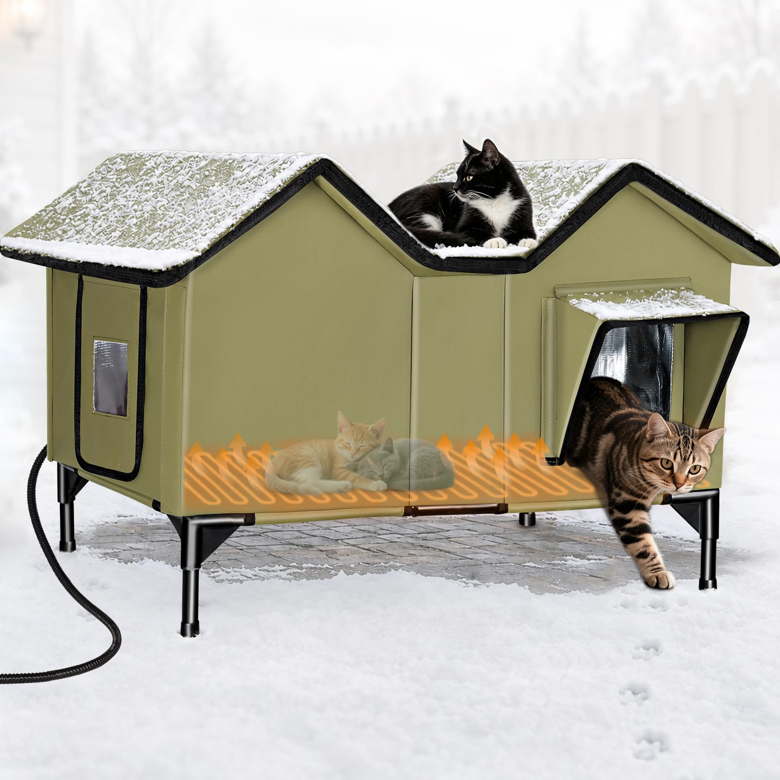 Large Heated Cat House for Outside, Outdoor Heated Cat House Weatherproof