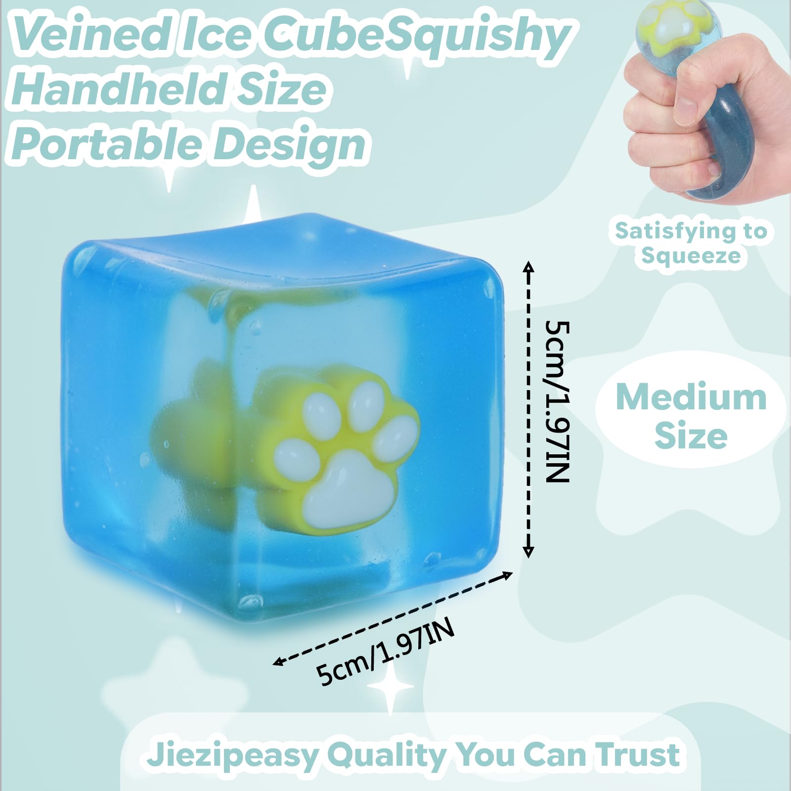 Jiezipeasy Clear Cube Squishy Toy with Paw Design, Soft Slow-Rebound Fidget Squeeze Toy for Everyday Stress Relief (Yellow) - Image 2