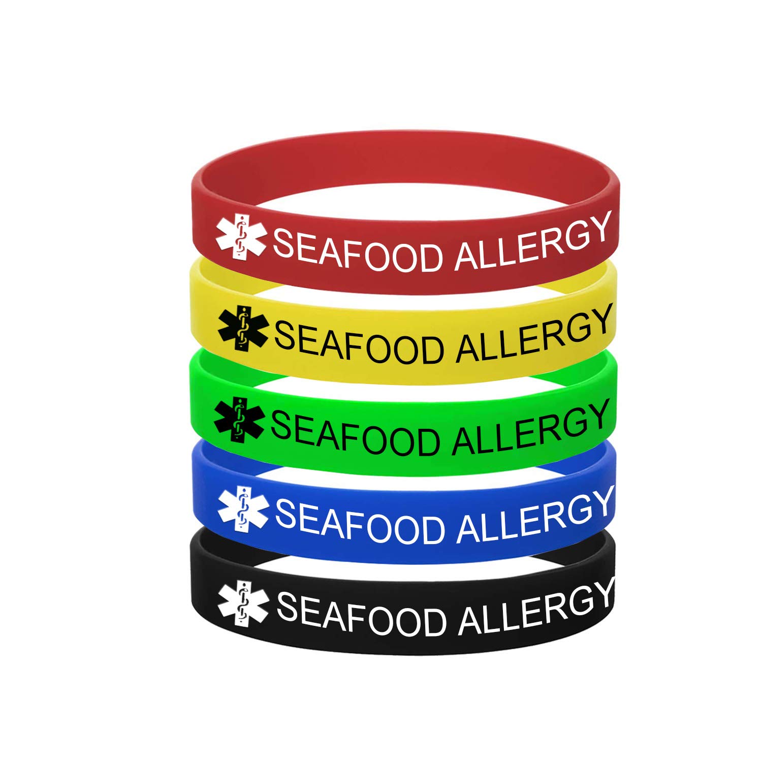 5 Color Pack-Personalized Engraved Medical Alert ID Jewelry Food Drug Allergy Bracelets,100% Silicone Rubber ID Survivor Bracelet Band,Emergency Contact Bracelet,Diabetes Bracelet,5.5"-7.9"