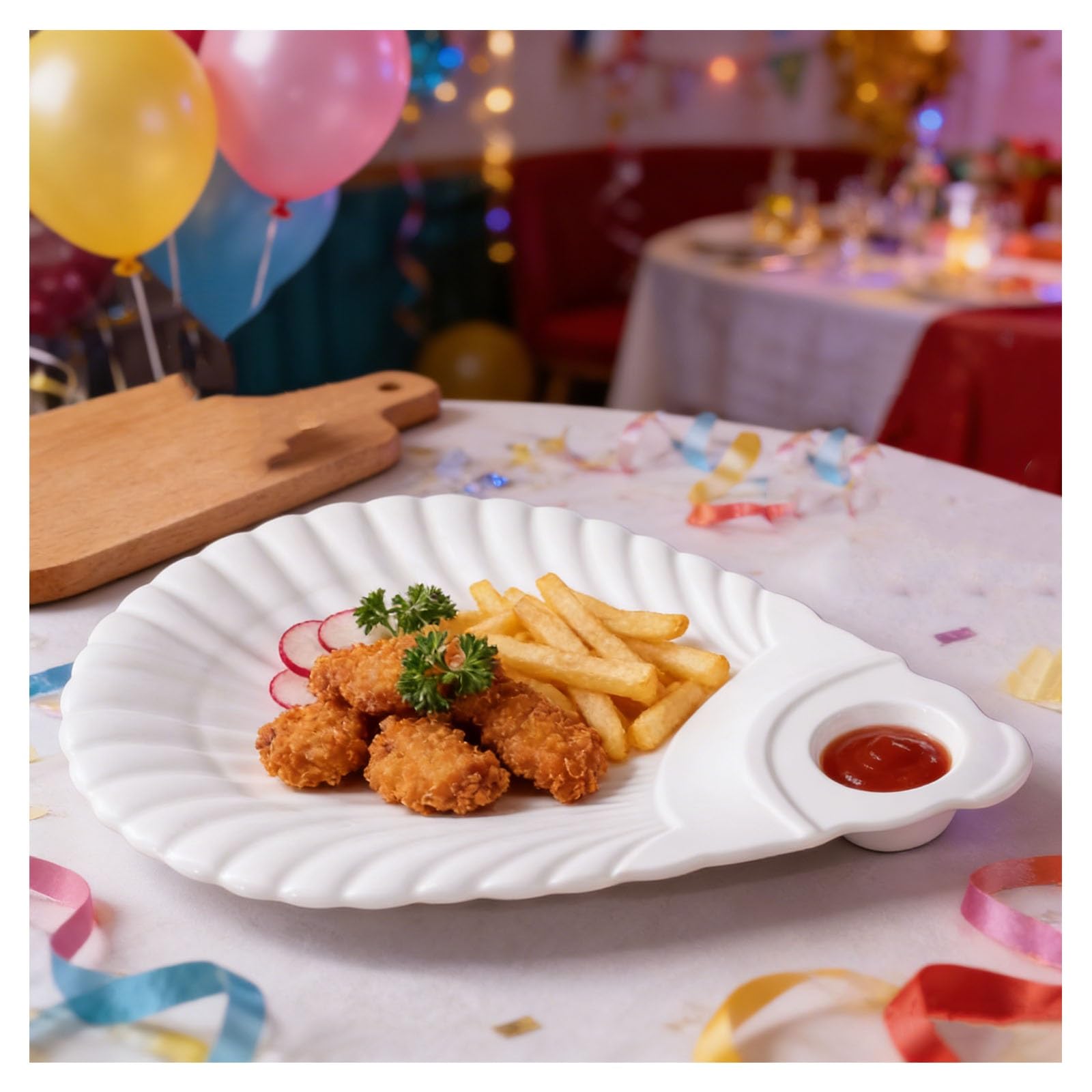 Platos para servir con platillo, chips de cerámica y salsa, plato de albóndigas de sushi, accesorio de cocina para aperitivos, embutidos y sushi