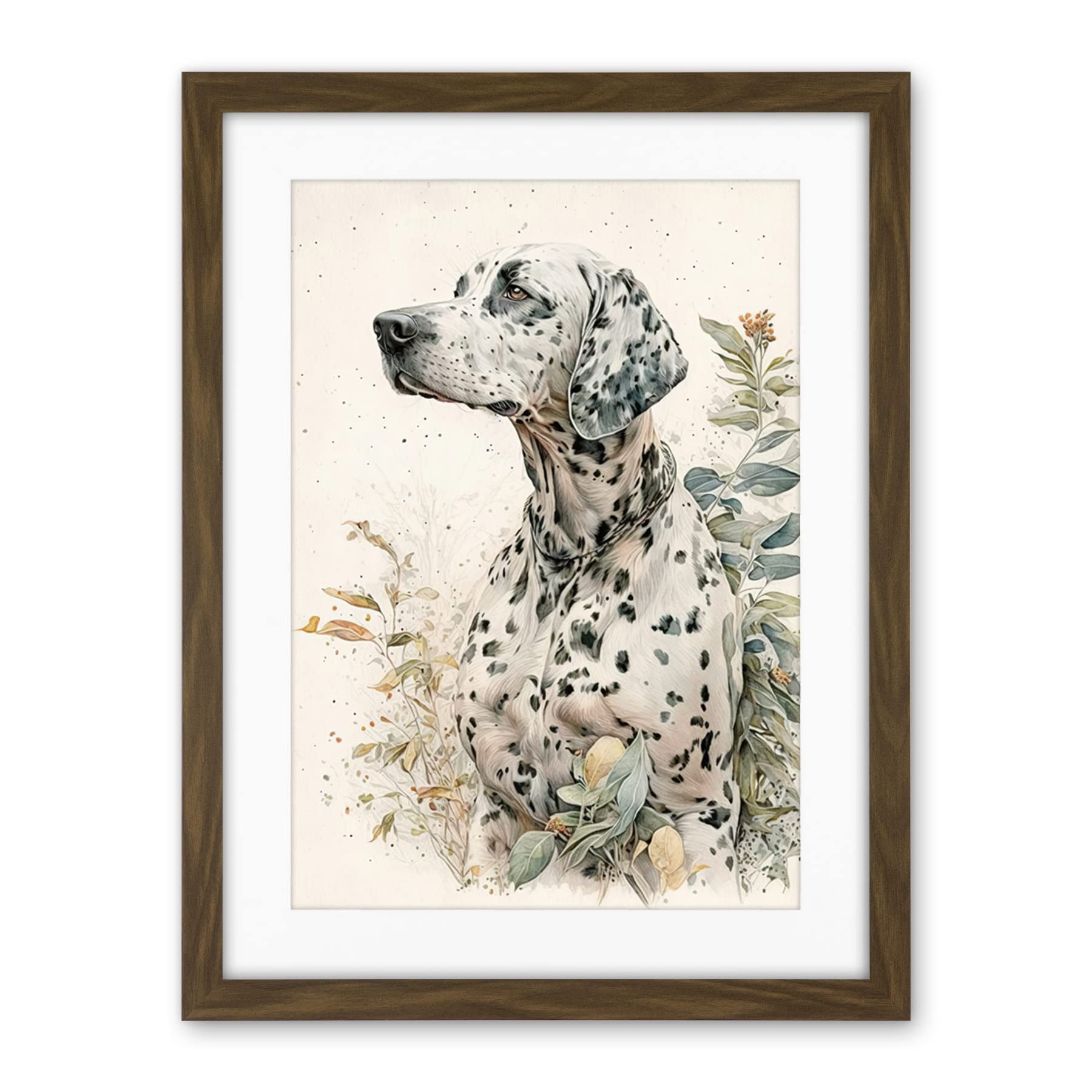Artery8 Dalmatian Dog in Field Soft Watercolour Pencil Portrait Illustration Artwork Framed Wall Art Print 18X24 Inch