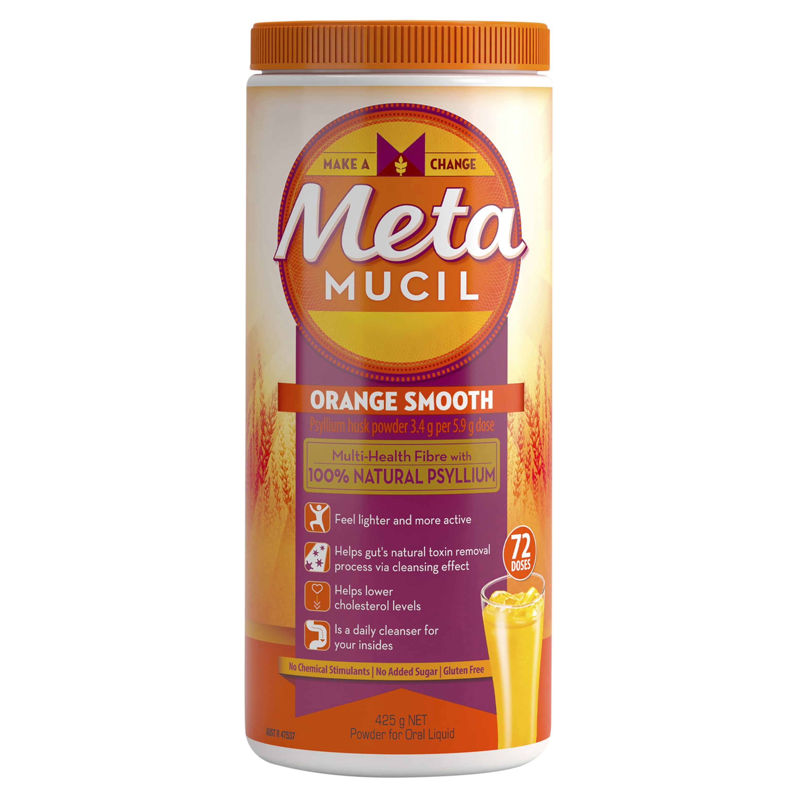 Metamucil Daily Fibre Supplement Powder Smooth Orange 72 Doses 425g