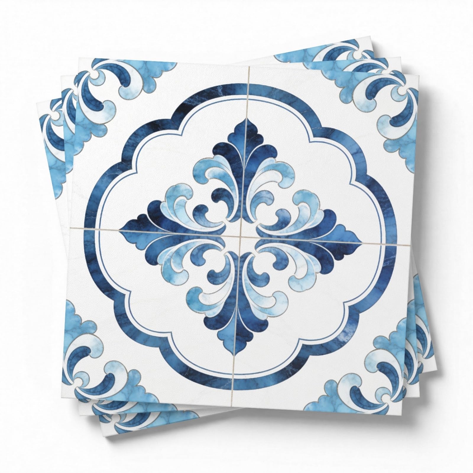 Stick on Tiles Moroccan Blue Kitchen Tile Stickers Waterproof Vinyl Decals Self Adhesive Stick on Bathroom Tiles Backsplash Decorative Tile Covers 30x30 cm/ 10 pcs