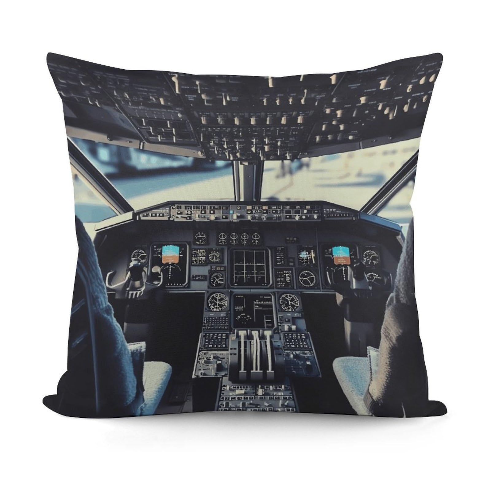 VstaDank Airplane Cockpit Throw Pillow Covers 18x18 Inch Soft Couch Home Decor Cushion Cover Comfortable Plush Square Cushion Case Farmhouse Decorative Pillowcase for Living Couch