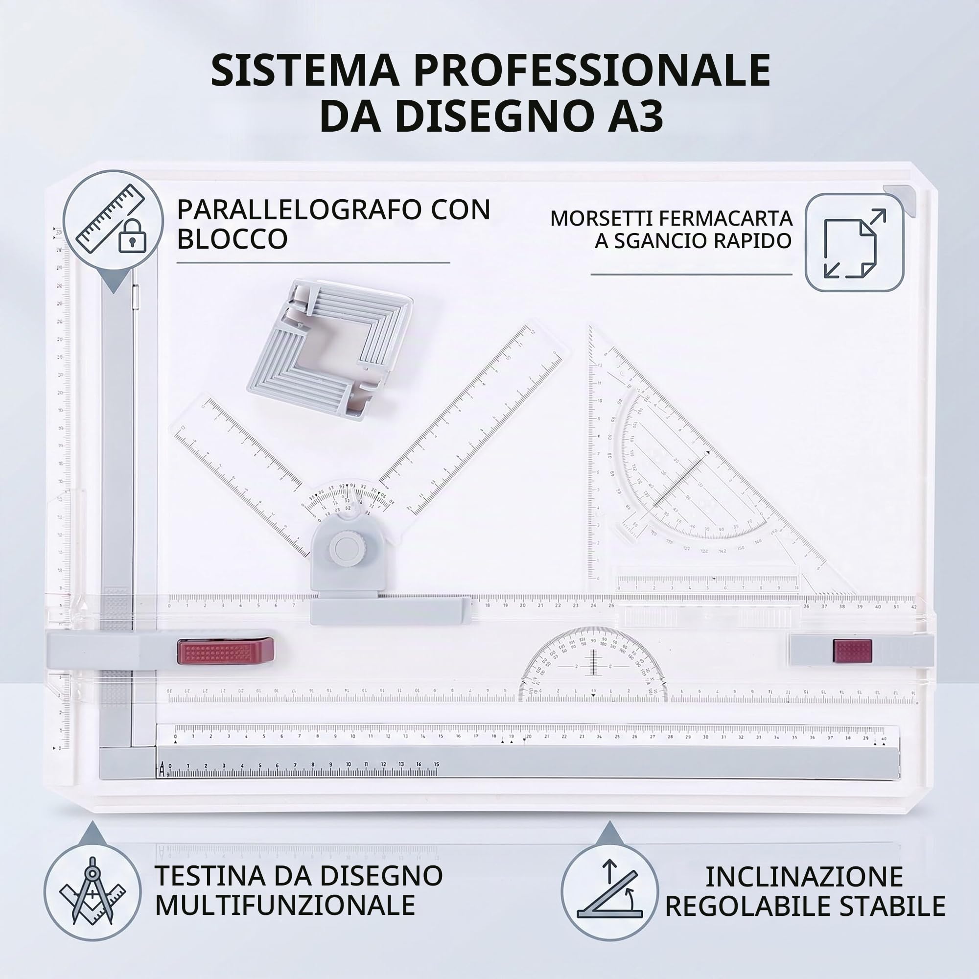 Ejoyous Blocco da Disegno a Forma di Scatola Luminosa A3, Tavolo da Disegno A3 Portatile Strumento da Tavolo Multifunzione con Accessori per Il Movimento Parallelo per Il Disegno Tecnico