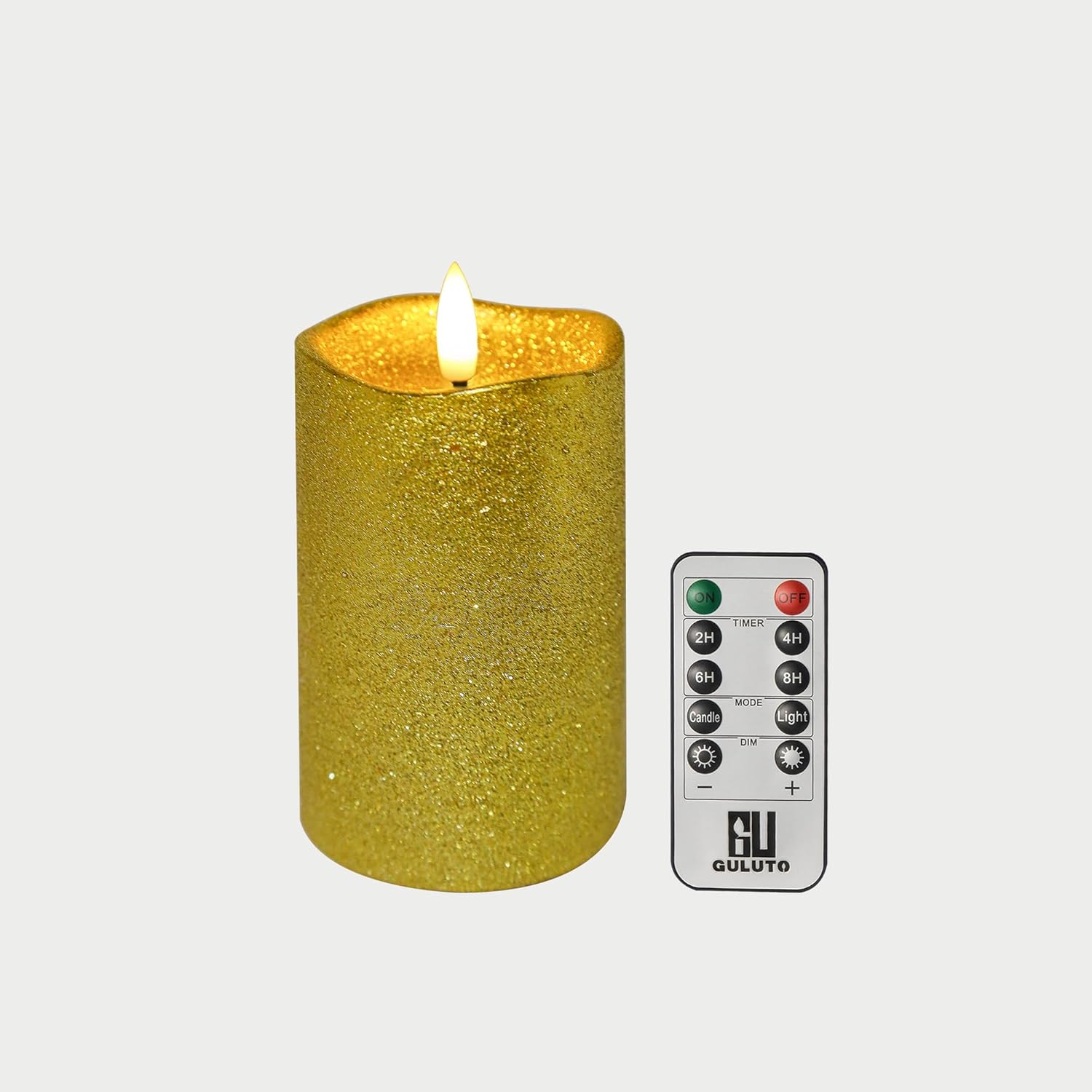Gold Glitter Led Battery Operated Candles, Flameless Flickering Pillar Candles with Remote and Timer, Real Wax 3D Flame Candle for Home Table Centerpiece Anniversary Events Decor 3'' x 5''