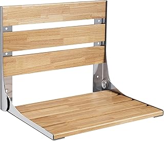 18” Wall-Mounted Folding Teak Shower Seat, ADA Compliant Foldable Shower Bench, Home Care Bath Safety