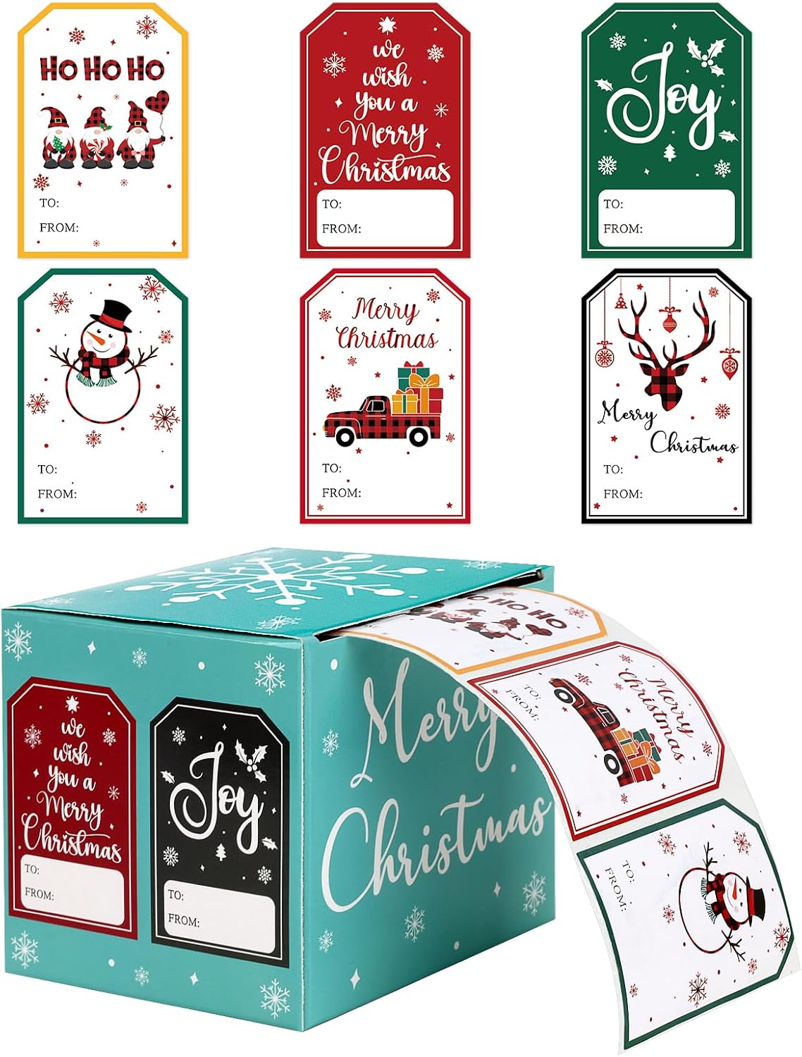 Hooqict Christmas Gift Tags for Presents 300 PCS Christmas Decorations Self Adhesive Name Tags Label Stickers with Box for Xmas Holiday Presents Wrapping Paper Birthday Gift Bags