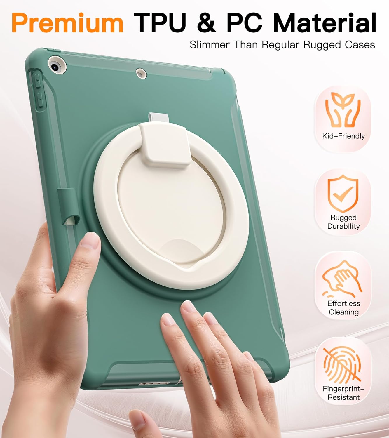 BATYUE Shockproof Case for iPad 7th/8th/9th Gen 2019/2020/2021 | 360° Multi-Angle Stand (Portrait & Landscape) & Grip, Built-in Screen Protector, Pencil Holder, Jade Green