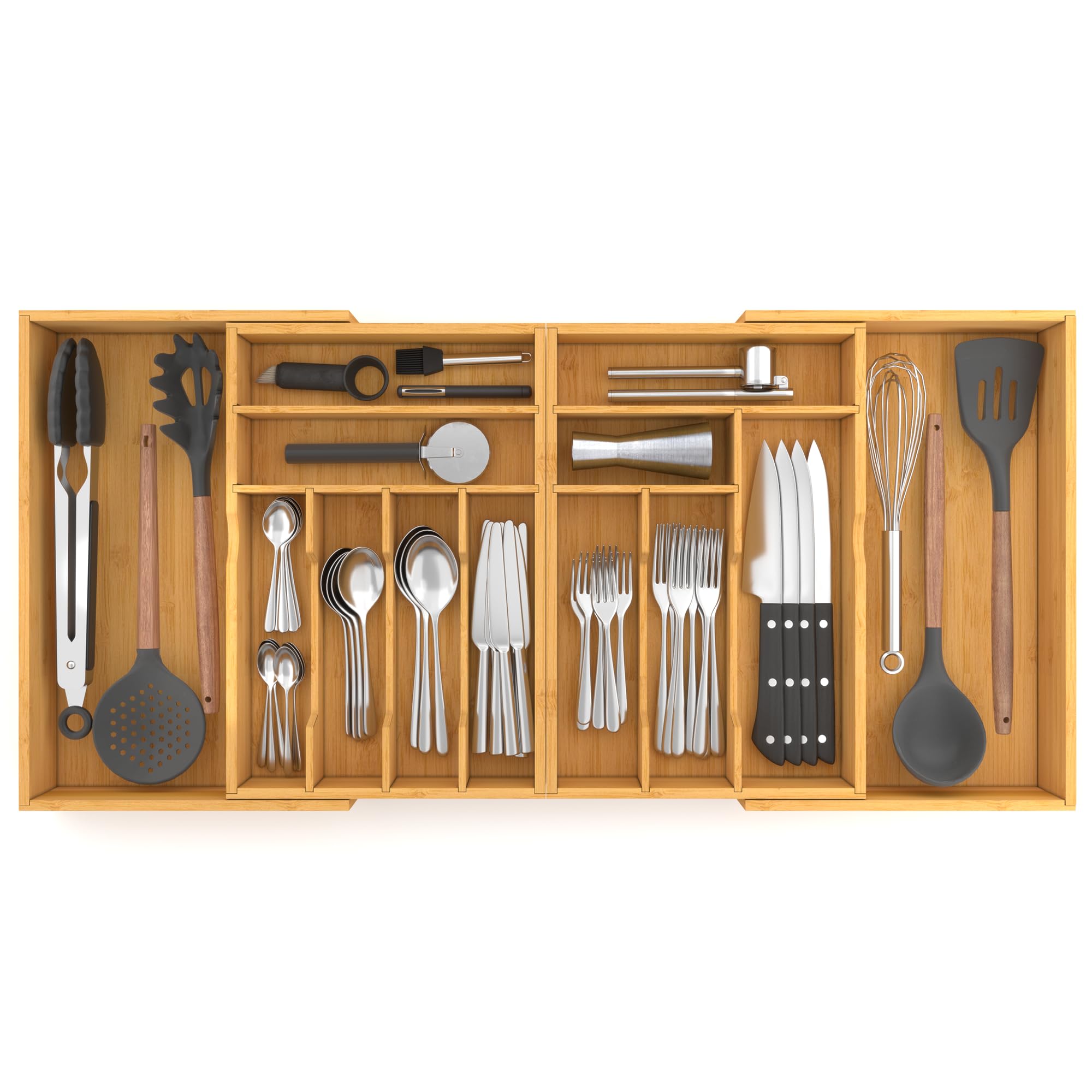 Photo 1 of Suli Large Silverware Drawer Organizer?Adjustable Kitchen Flatware for Forks Knives and Spoons? Bamboo Cutlery Utensil Holder,Expandable from 22in-37in?Natural Bamboo