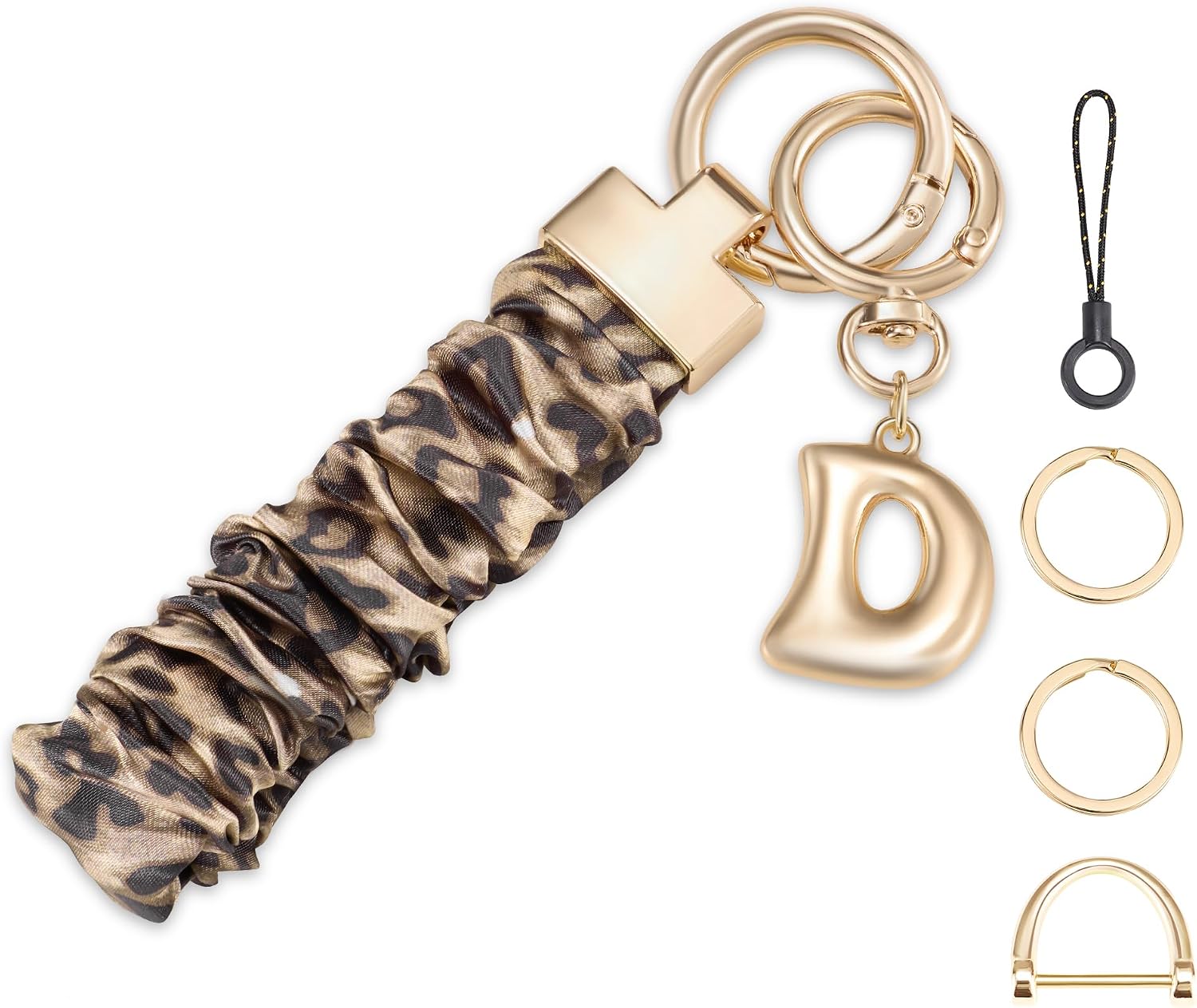 Stretchy Wristlet Keychain with Initial Charm Gold Color Key Holder Car Key Chain