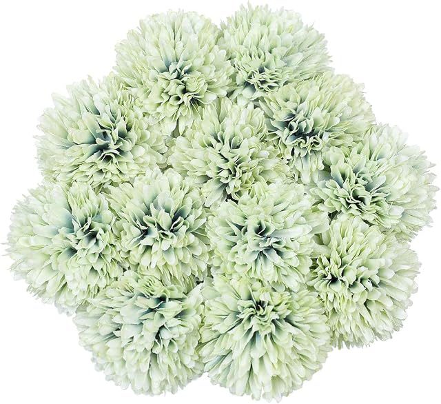 Tifuly Artificial Hydrangea Flowers, 12 Pcs Silk Chrysanthemum Small Ball Flowers for Home Garden Party Office Decoration, Bridal Wedding Bouquets,Floral Arrangement,Centerpieces(Green)
