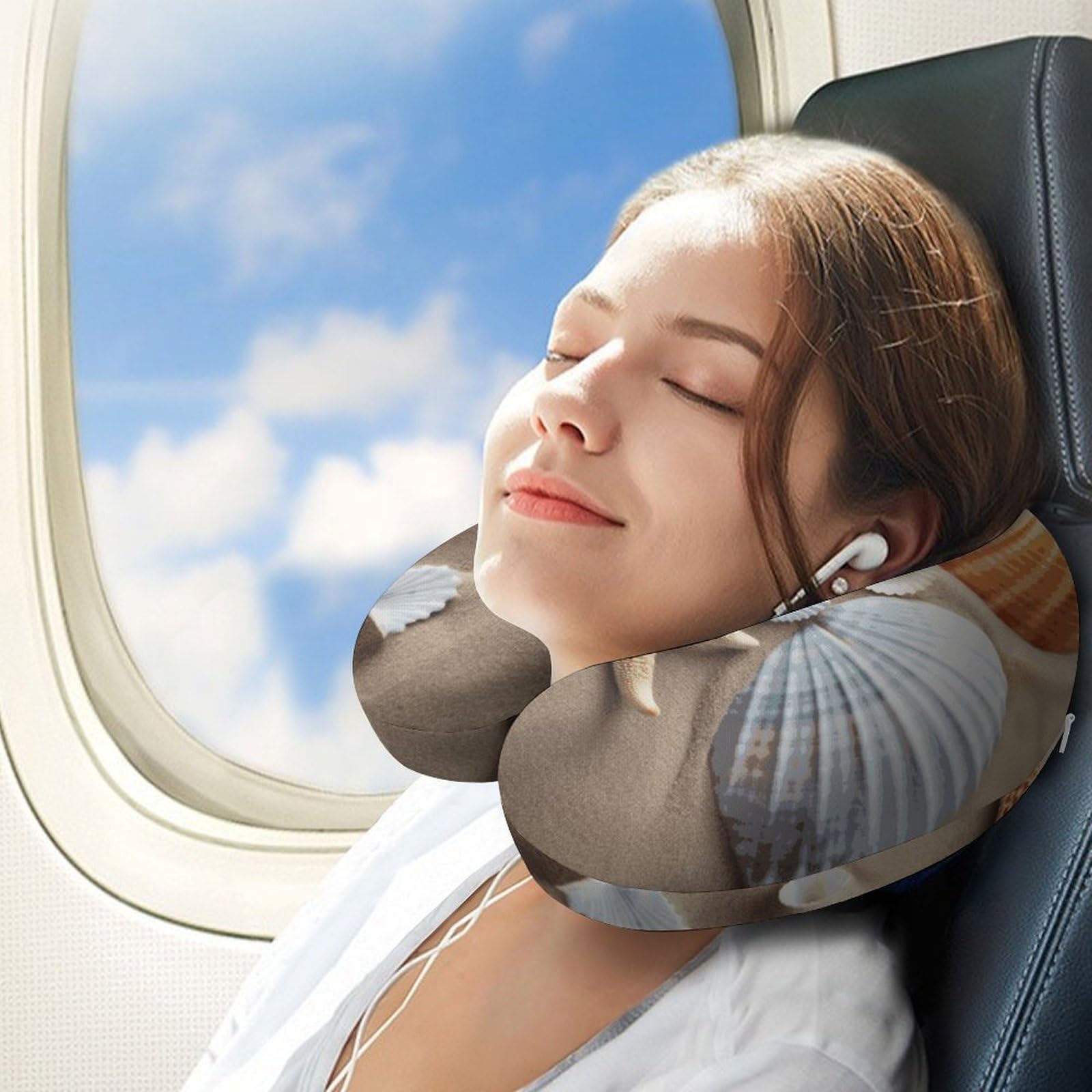 Almohada en forma de U de concha de mar, núcleo de almohada de espuma viscoelástica, cojín, proporciona apoyo para el cuello, almohada de viaje, adecuada para aviones, coches, hogares y