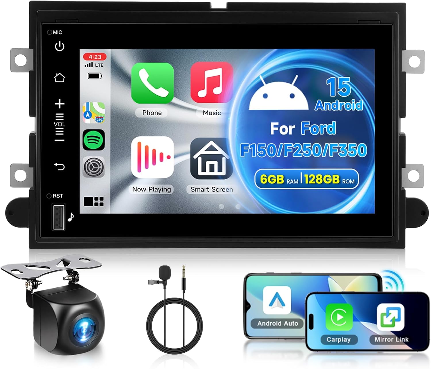 [6G+128G] 8-Core Car Radio for Ford F150 2004-2008 for F250 F350 with Bluetooth GPS, Hodozzy 7 Inch Touch Screen Radio with Wireless Carplay Android Auto, WiFi USB, DSP, FM RDS, Camera