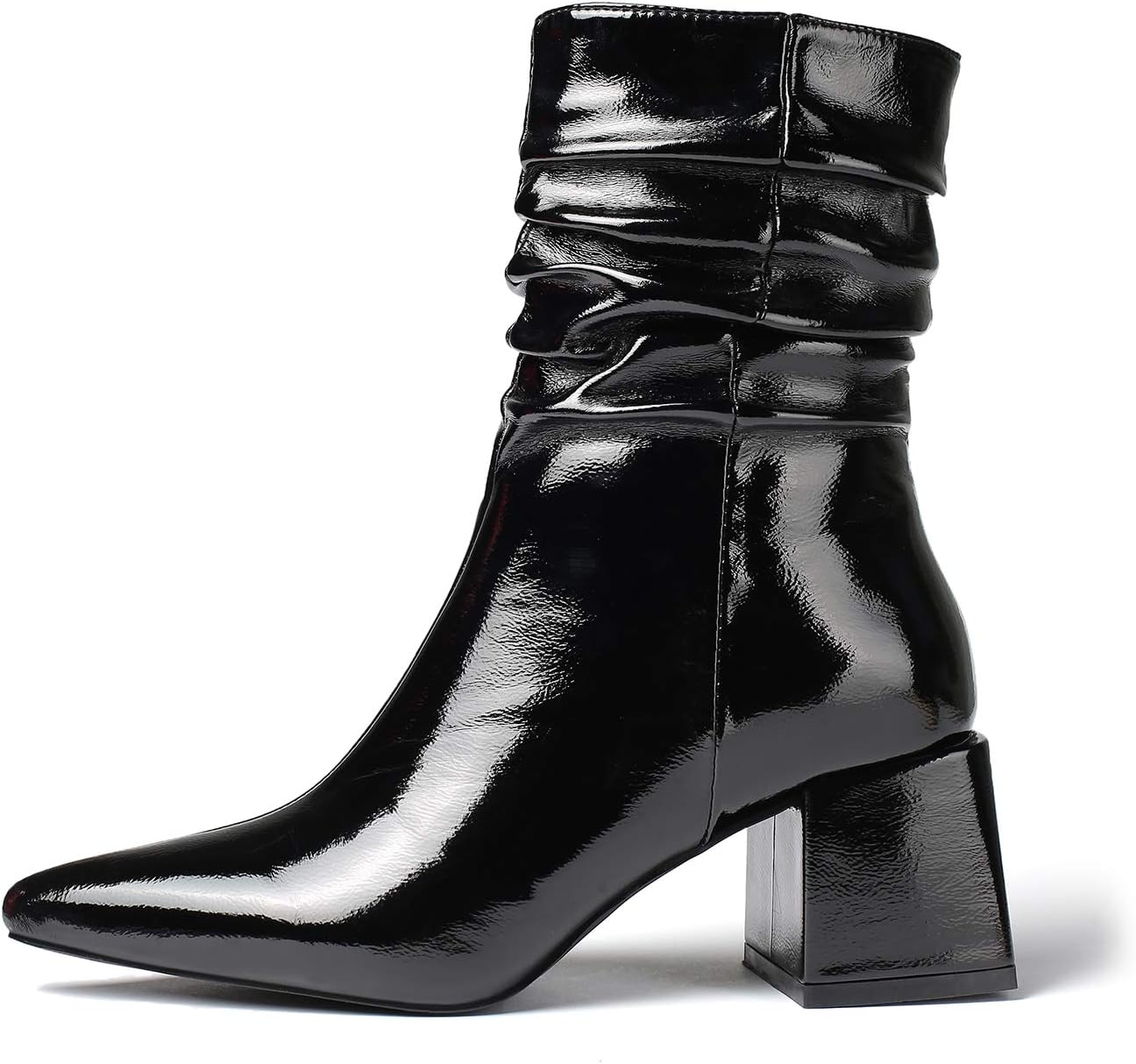 vivianly Pointed Toe Ankle Boot Mid-Calf Boots Chunky Block Heel Booties for Women