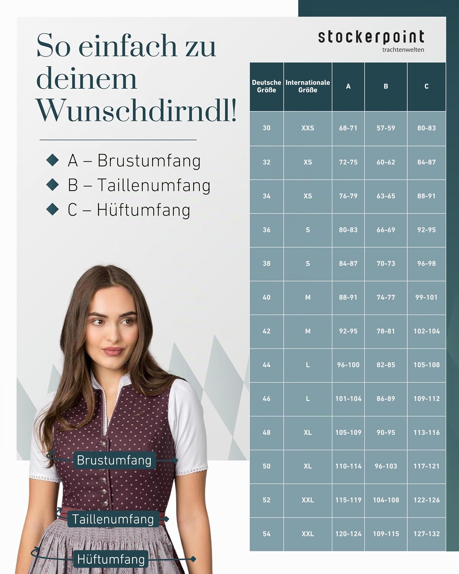 Stockerpoint Damen Dirndl Heidi I Größe 32-48 I Bequemes Trachtenkleid mit Schürze & liebevollen Details I Atmungsaktiv & pflegeleicht I Perfekt für Trachten & Festlichkeiten