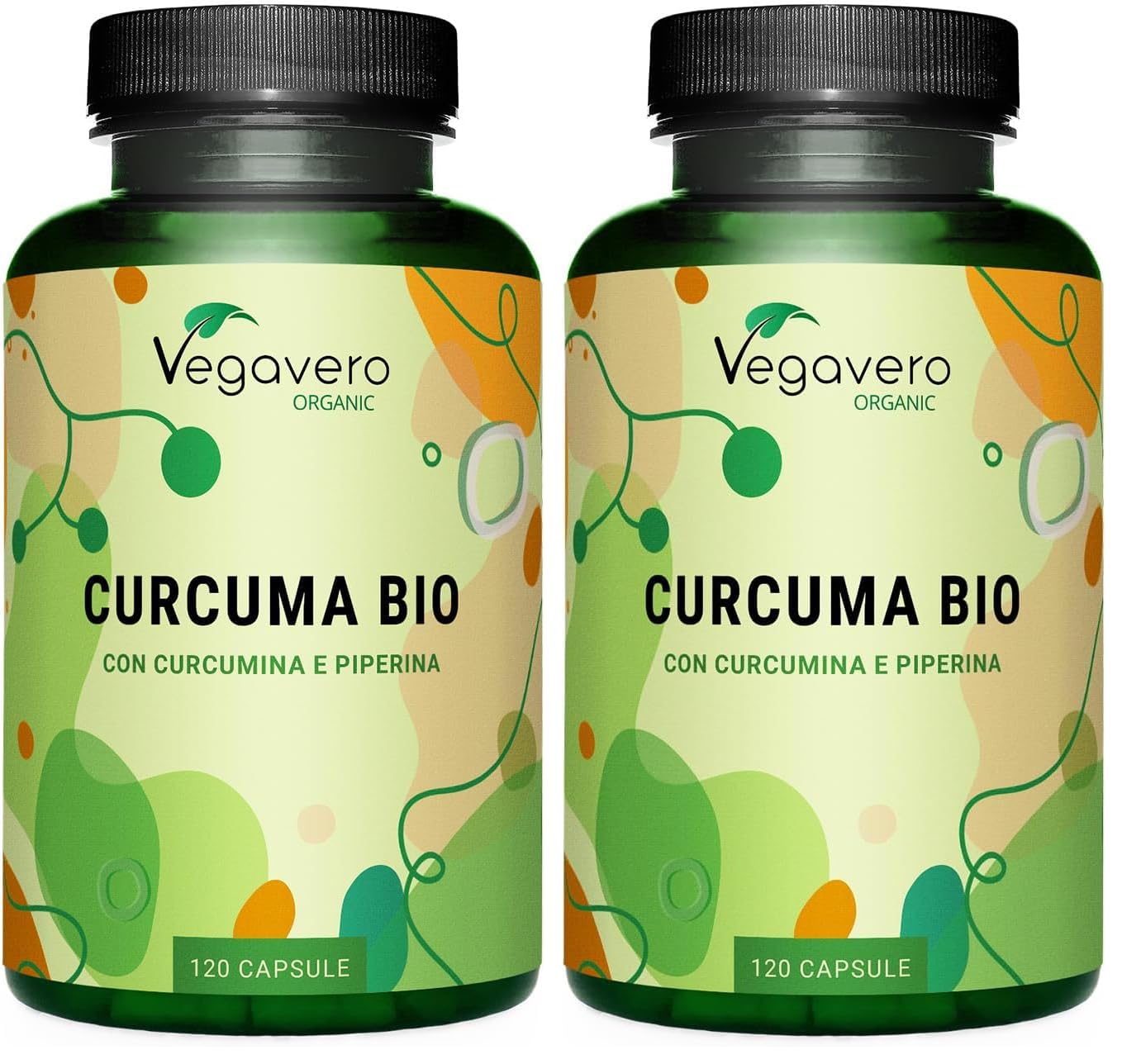 Vegavero Curcuma biologica con pepe nero | 144 mg di curcumina per capsula | Con 162 mg di curcuminoidi + piperina | 120 Capsule | Prodotto in Germania | Senza additivi e Vegano (Confezione da 2)