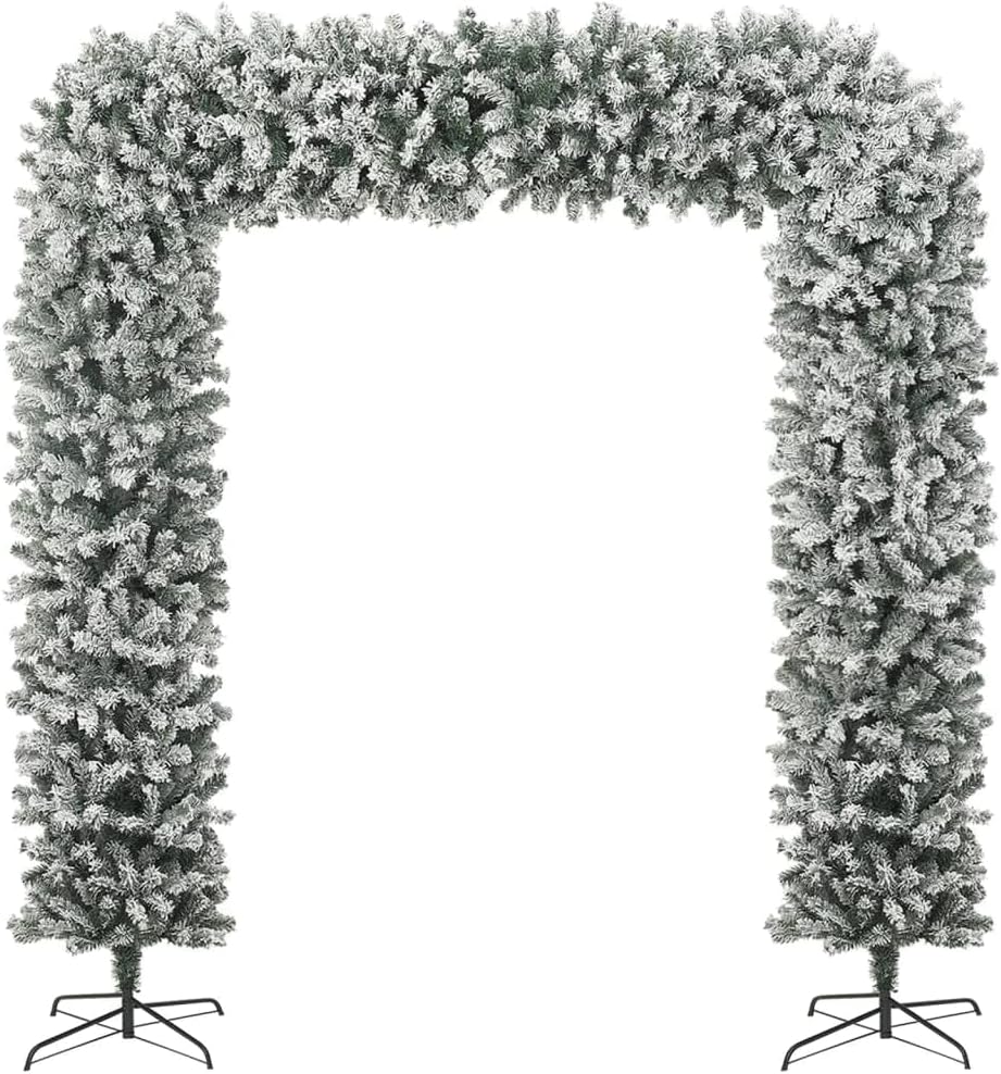 Large Christmas Tree Arch, White and Green Flocked Snow PVC and Steel, 94.5x84.6in, Holiday Decor for Entryways