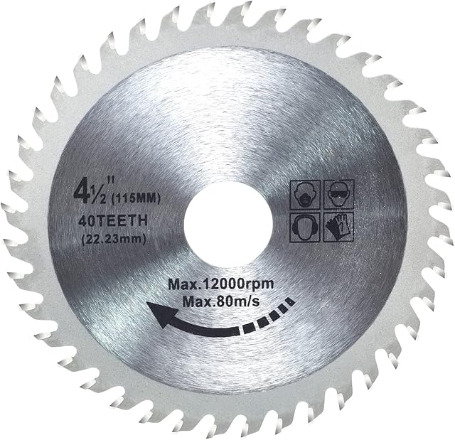 115mm Carbide Saw Blade 4.5" Angle Grinder Circular Alloy Steel 7/8 inch Carbide Finishing Saws Blade for Woodworking Cutting Wood Plastic 40 Teeth, 22.23mm Bore