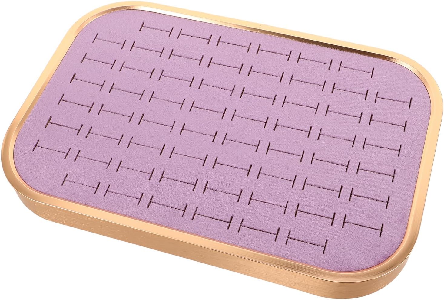Velvet Rings Storage Organizer Tray with 60 Slots, Stackable Jewelry Display Case for Necklaces, Pendants, and Charms, Light Purple Jewelry Tray for Women’s Dresser Storage