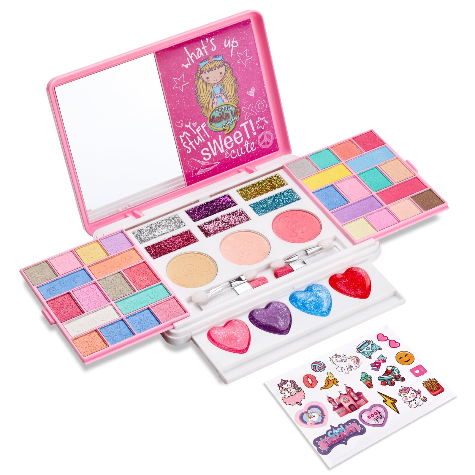 Anpro Estuche de Maquillaje Todo en Uno con Set de Maquillaje Pro Teen, Kit Completo de Cosméticos con Pinceles de Maquillaje, Pintalabios, Paleta de Sombras de Ojos, Colorete, Purpurina en Gel-Rosa