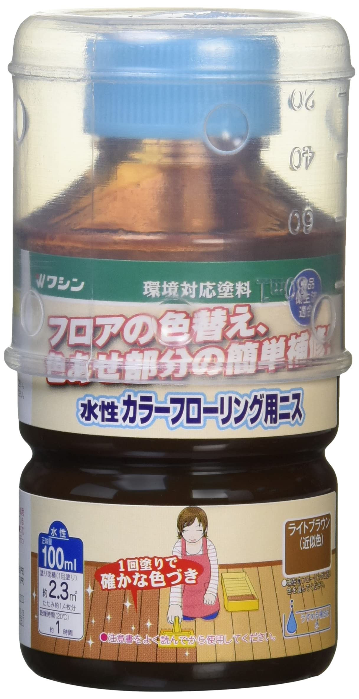 和信ペイント 水性カラーフローリング用ニス 色あせたフロア材の補修・塗りかえに ライトブラウン 100ml商品画像